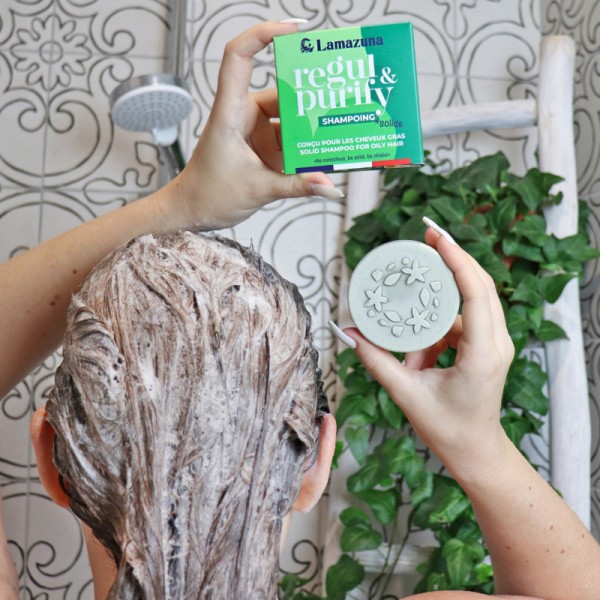 Shampoing solide pour cheveux gras Regul & Purify - Argile verte - Lamazuna