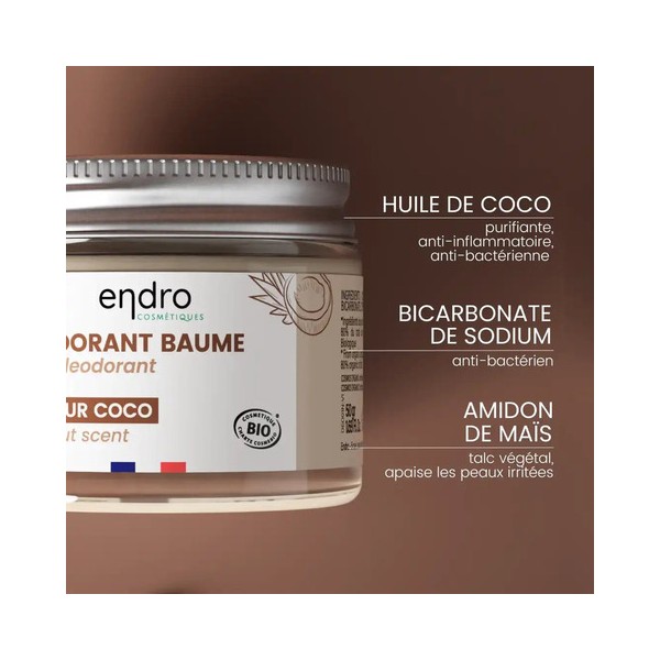 Déodorant baume naturel BIO Coco, sans huile essentielle - Endro cosmétiques