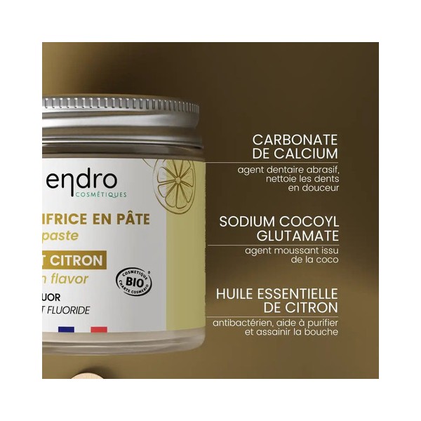 Dentifrice en pâte naturelle BIO - Citron - Endro cosmétiques