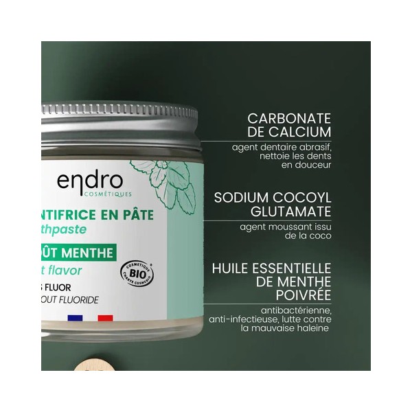 Dentifrice en pâte naturelle BIO - Menthe - Endro cosmétiques